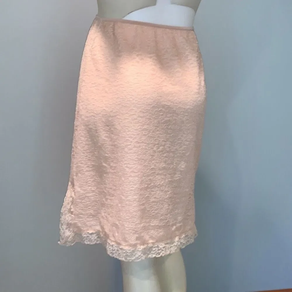 Vintage 1950s Charmode Nude Pink Lace Half Slip Pillow Tab Nylon Medium - Picture 10 of 14